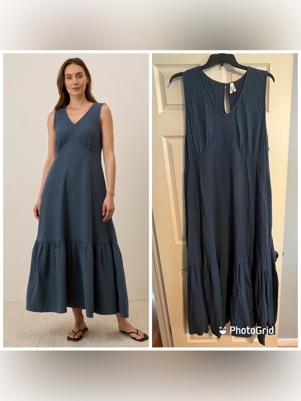 Pact Organic Coastal Double Gauze Beach To Brunch Maxi Dress French Navy XXL 2XL